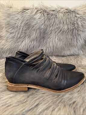 Free People Black Cutout Leather Ankle Booties Size 39